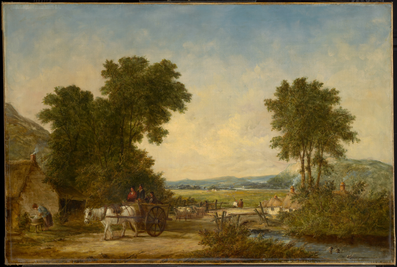 Wooded Country Landscape with Figures in a Cart