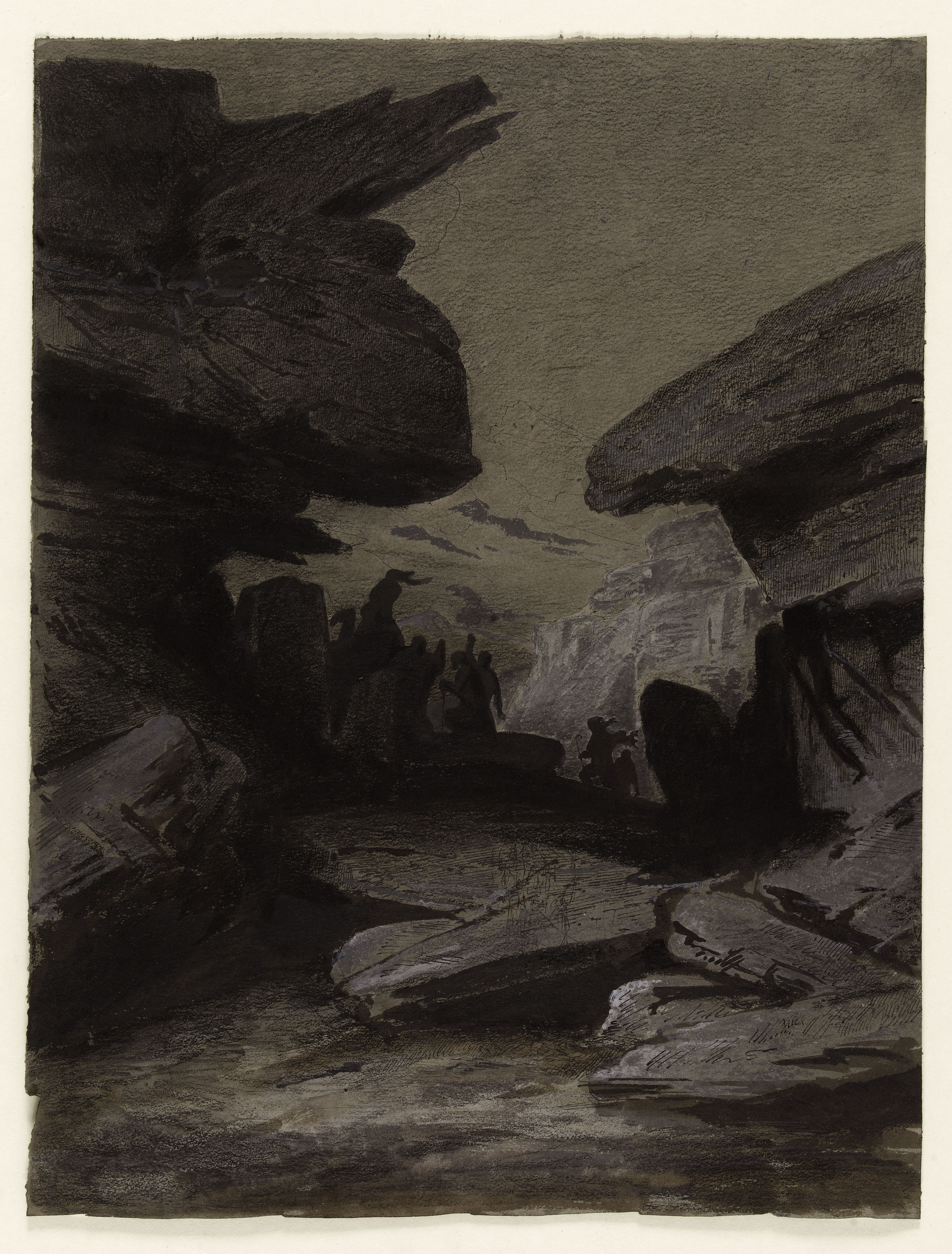 Ceremony in the rocks - Study of two men, one with a sword