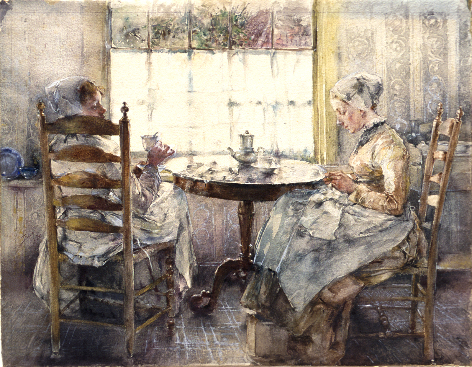 Two Dutch Girls Having Coffee