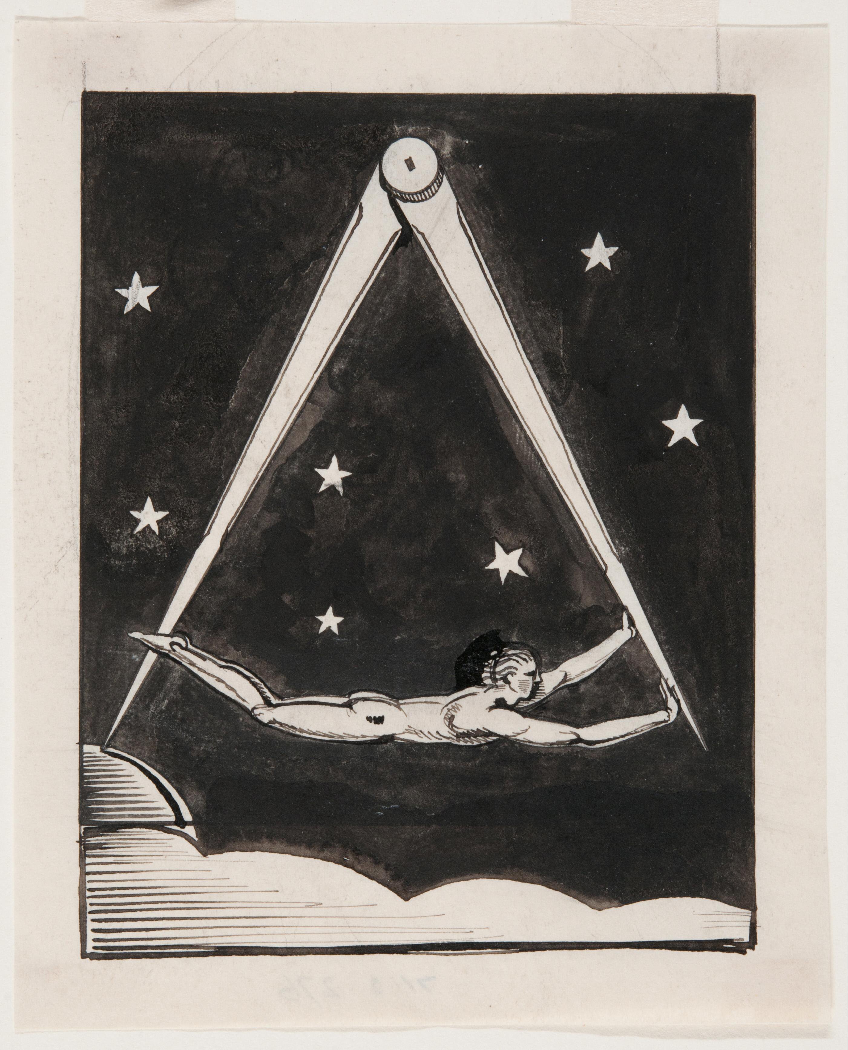 Nude Male Figure and Wing Compass